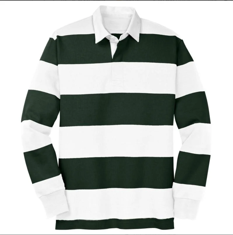 Custom Cotton Jersey Tops Classic Long Sleeve Yarn-Dyed Stripes Rugby Polo Shirt