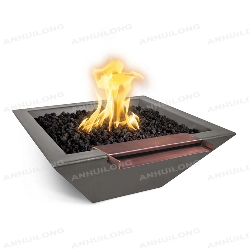 Gas Outdoor Firepit with Water Feature Low Smoke Square Corten Steel Fire Pit and Water Bowl for Swimming Pool