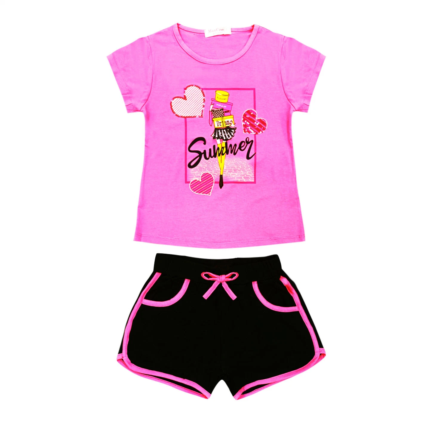 Most Popular Europe Kid Suit Fashion Beaded Embroidered Tshirt Summer Girls Sports 2PCS latest Printing Pattern Clothes