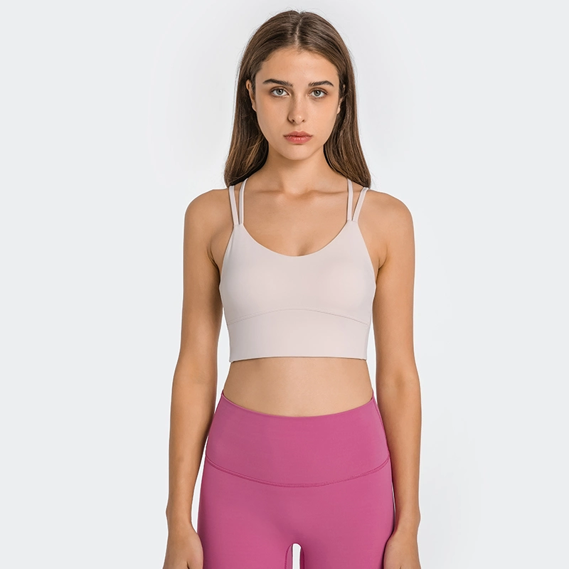 Nuevo sujetador deportivo con doble correa para mujeres con diseño de espalda cruzada y diseño de piel Naked Push-up Ropa deportiva de yoga