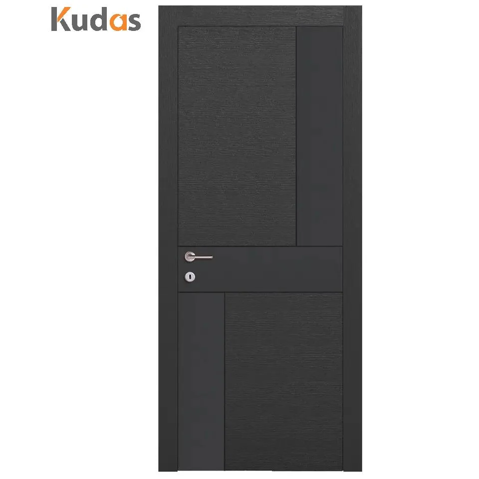 Kudas Panel Interior Bathroom Molded Solid Wood Black Doors for Apartment