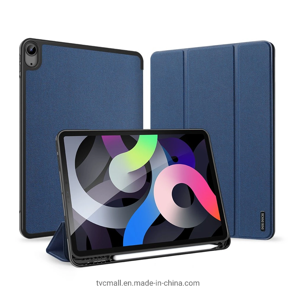 Capa de couro PU Despertador automático inteligente/Sleep Tampa do invólucro da mesa digitalizadora com caneta Titular Magnetic-Absorbed suporte de carga para iPad Ar (2020) /Ar (2022) - Azul