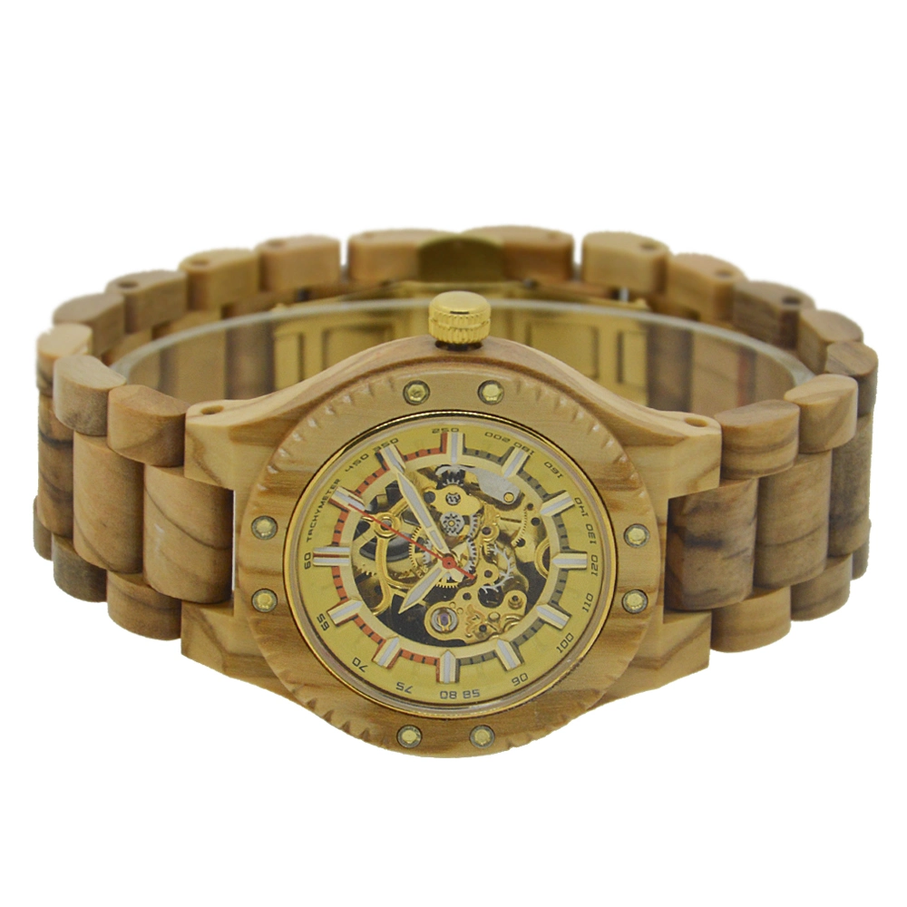 New Arrival Factory Price Watches for Adults Luxury Skeleton Wood Strap Water Proof Mechanical Watch for Men