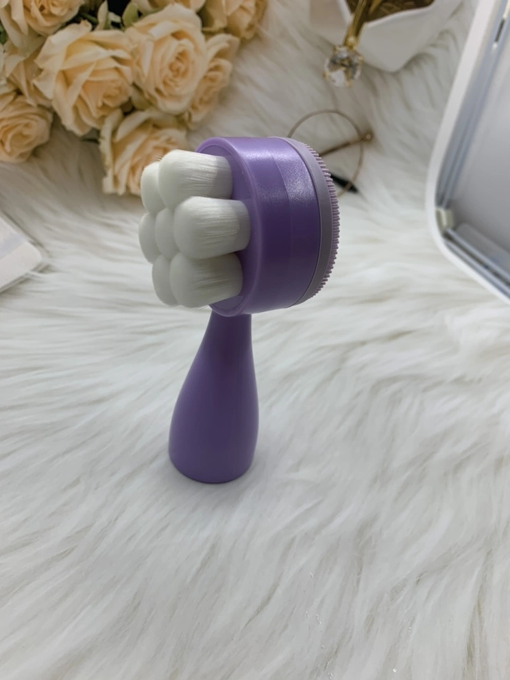 Brosse pour le visage en plastique violet avec poignée en ABS et blanc synthétique Cheveux