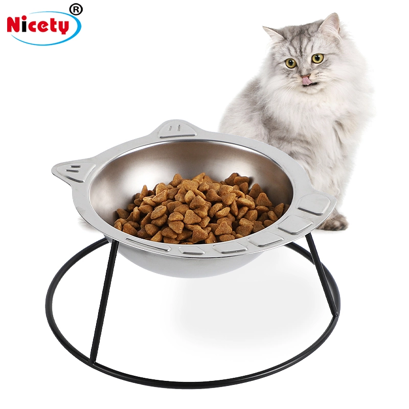 Popular Cartoon Stainless Steel Pet Bowl with Stand for Cat