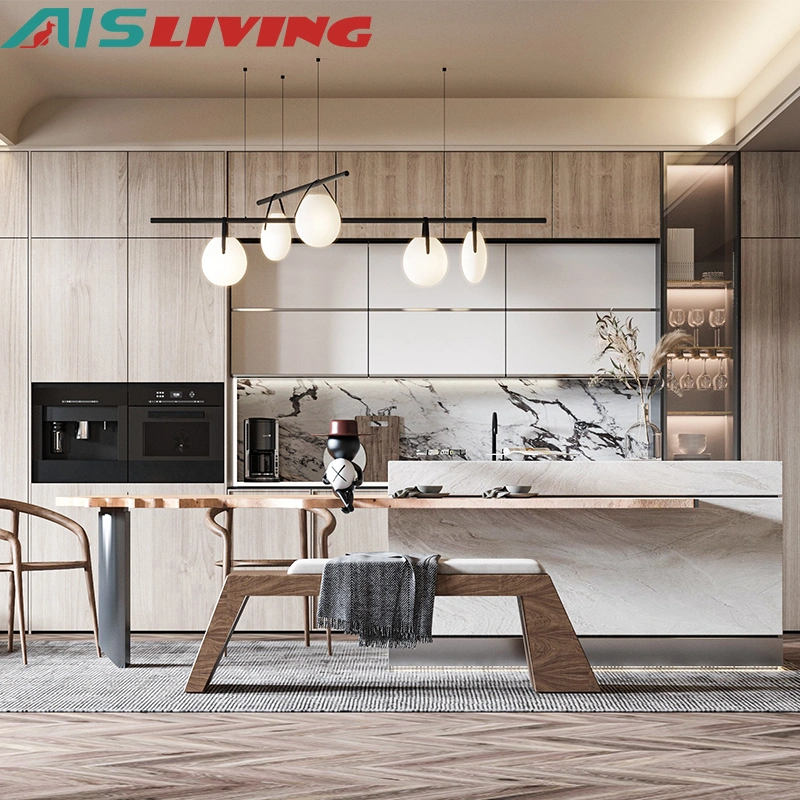 AIS China Modern Design Style Popular Simple Classic Elegant Affordable Durable Brown Melamine Kitchen Cabinets with Island