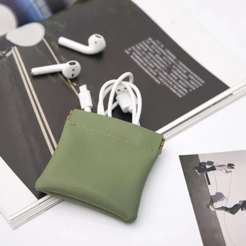 Environmental Leather Squeeze Change Mini Coin Purse Pouch Earphone Money Holder Bag