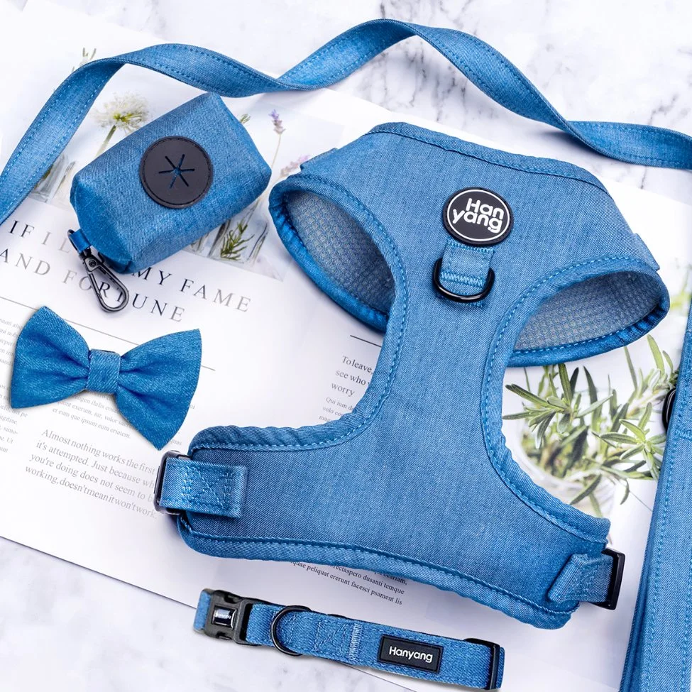 Hanyang New Design Hundegeschirr Hersteller Großhandel Haustier Blei Denim Hundegeschirr Custom Einstellbares Hundegeschirr-Set