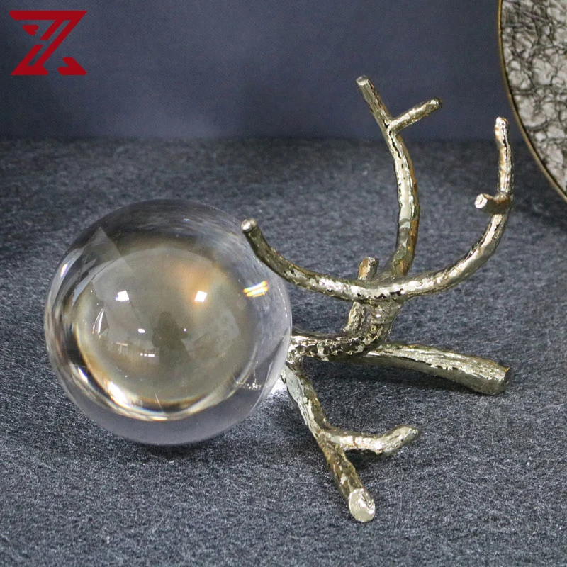 Nordic Style Golden Metal Stem Crystal Balls Decoration Crystal Crafts Home Desktop Decoration