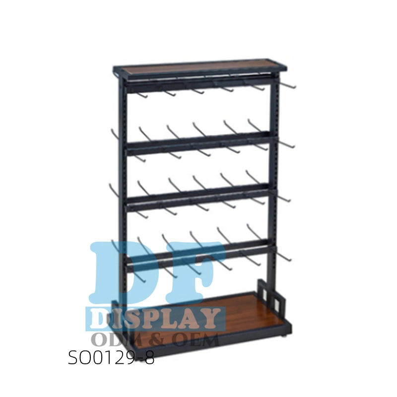 Wire Display Rack Metal Iron Frame with Hook with 4 Wheels Rotating Display Rack Spinner Stand for Shop Store Supermarket