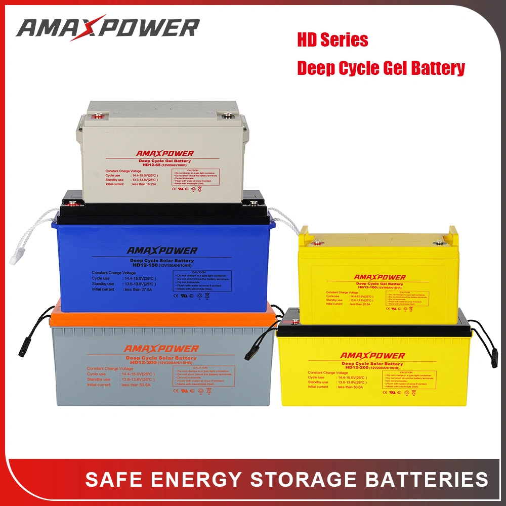 Amaxpower 6V/12V/24V/48V 100Ah/150Ah/200Ah/250Ah Перезаряжаемая аккумуляторная гелевая батарея для солнечной панели / водяного насоса / лодки / гольф-кара / инв