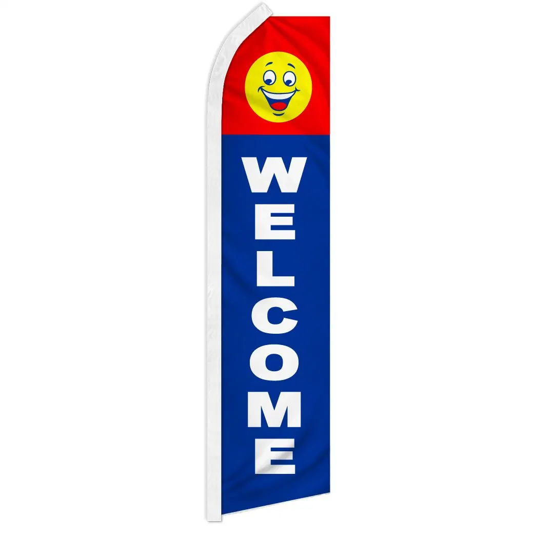 Bienvenido (cara feliz) Super Bandera sin Viento Banderas de plumas barata banners de publicidad bandera de la playa de bandera en forma de lágrima signo Swooper Banner Banner