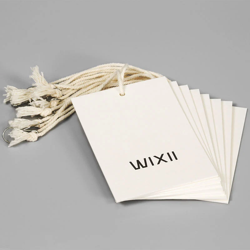 Art Paper Garment Accessories Apparel Label Hang Tags Matte White Emboss Hang Tag with String