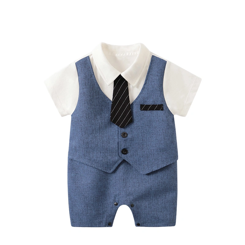 Wholesale Gentleman Style Short Sleeve for Summer Cute Pajama Baby Clothes Baby Boys Romper