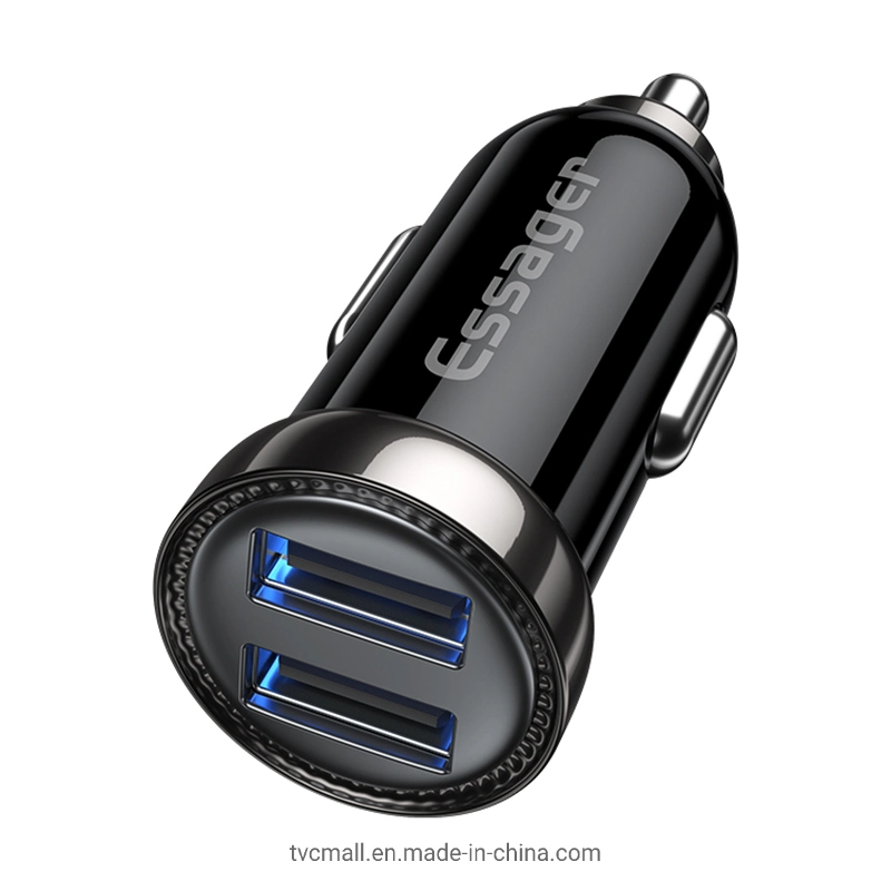 Essager Turbine Mini Car Charger 2.4A Dual USB 12W Fast Charging Universal Mobile Phone Adapter Charger