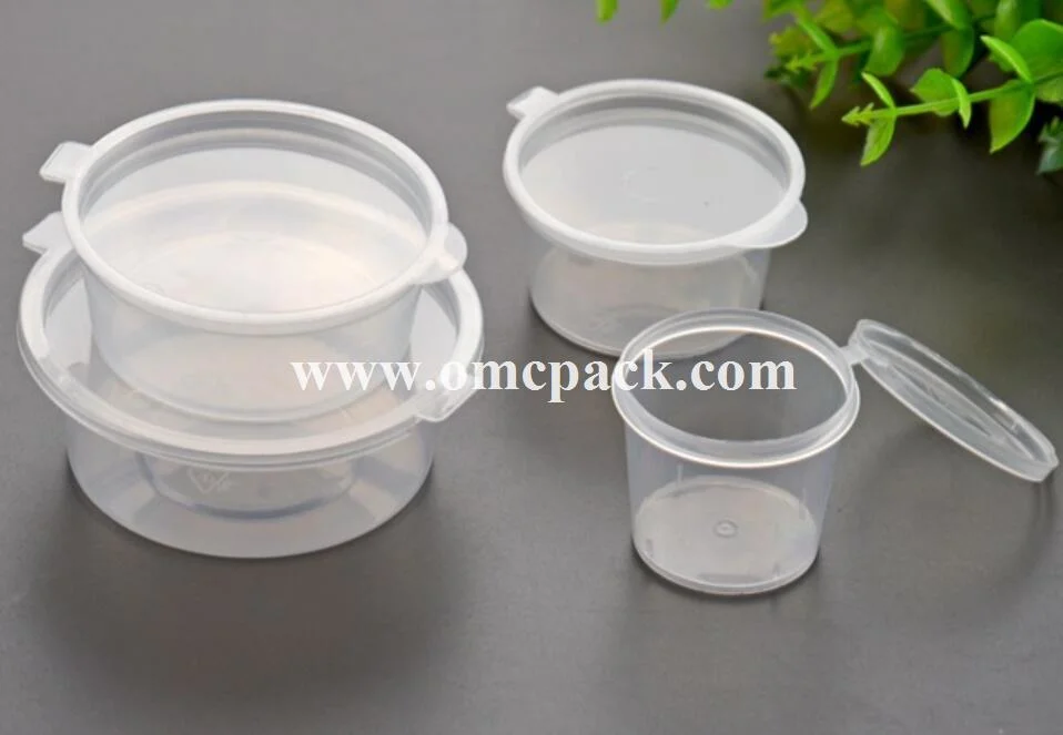Disposable PP Sauce Cup with Hinged Lid Plastic Container Portion Container