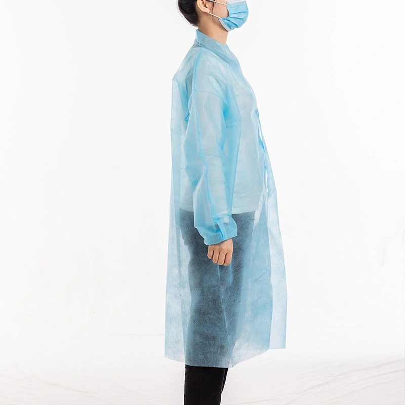 OEM Blue PP Nonwoven Disposable Lab Coat with Pockets