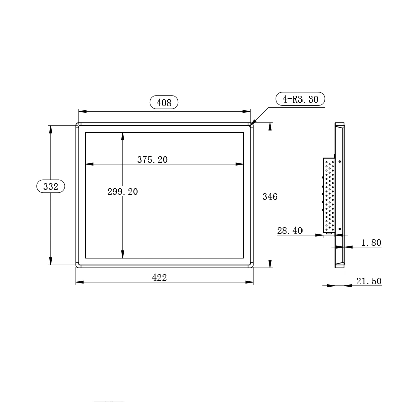 Monitor LCD tátil industrial incorporado à prova de água ultrafino de 19 polegadas