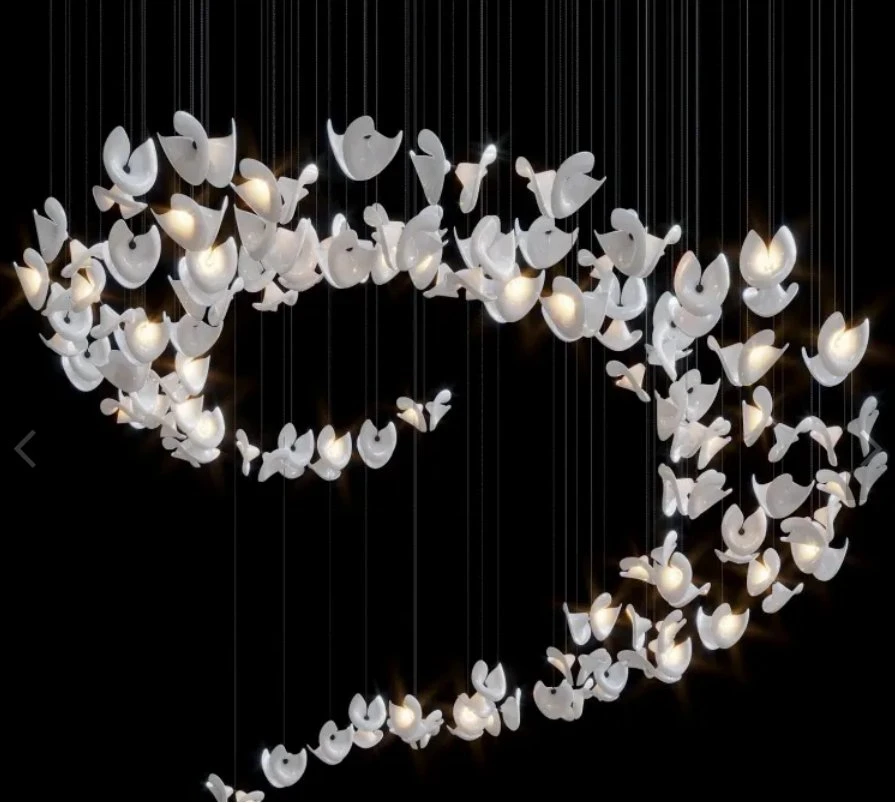 Custom Large Project for Show Room Hotel Decoration White LED Modern Chandelier LED Jt