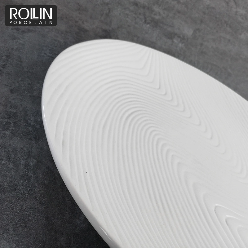 Ivory Wave Vein Ceramic Plate Round Porcelain Plate Dinner Plate