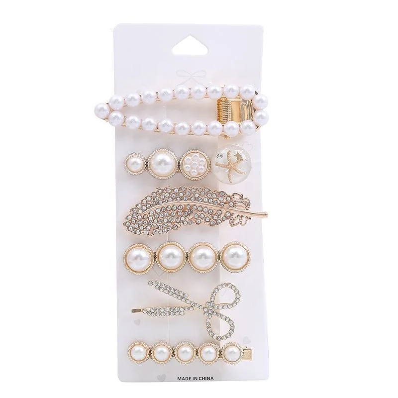 Fashion Multi Glitter Luxury Rhinestone Flower Hair Clips Women Gold Barrettes Clips Pearls Clip Hair Set