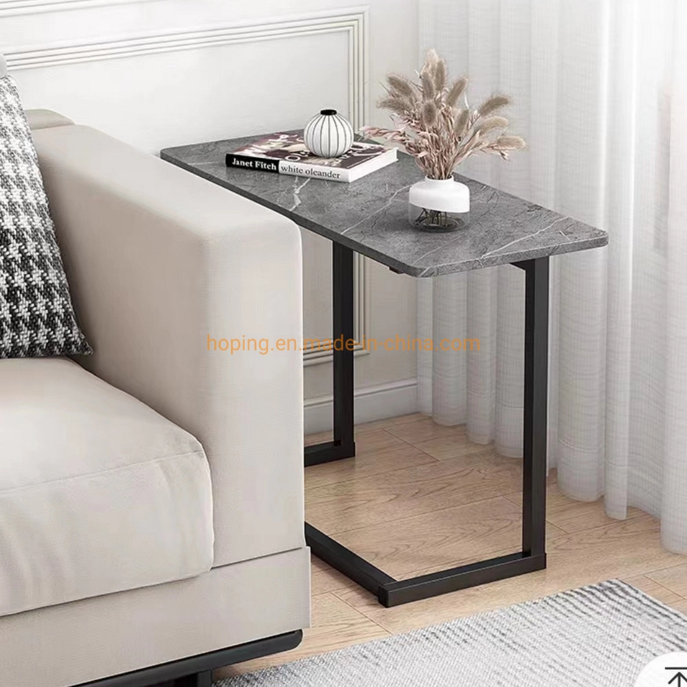 Rounded Rectangular Slate Top Side Table Coffee Table Corner Table with C Shape Carbon Steel Foot Living Room Furniture Hotel Furniture