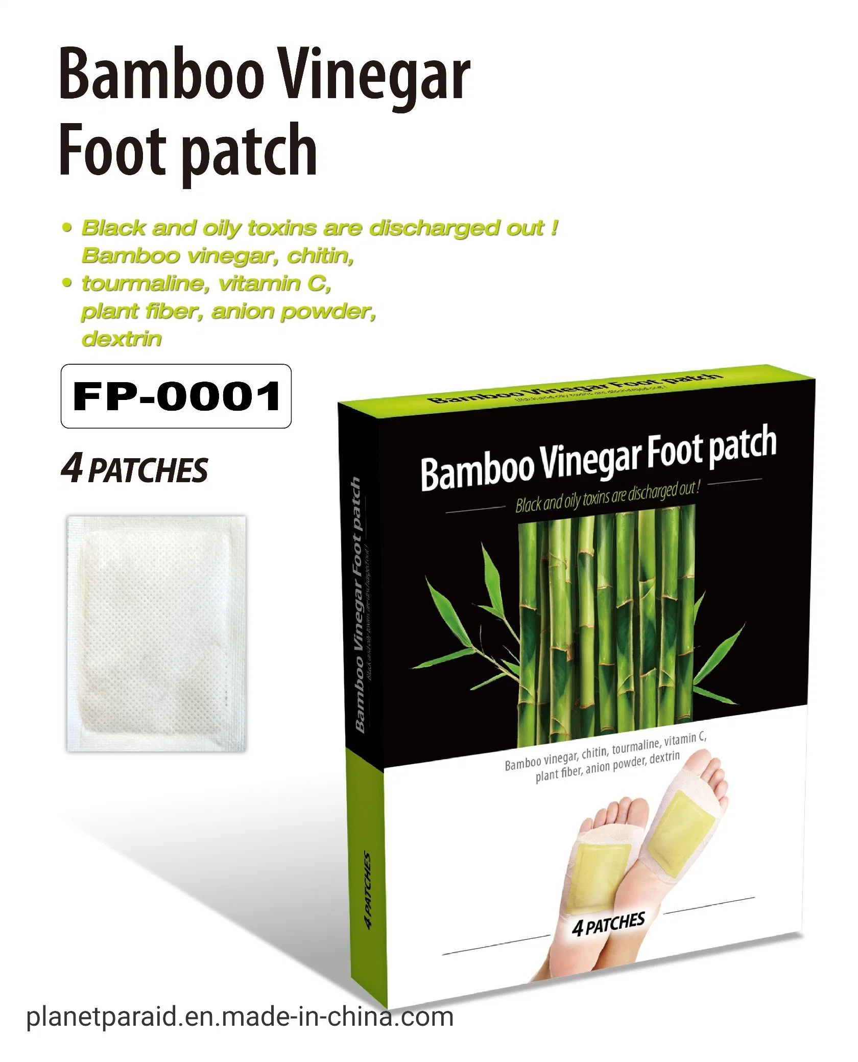 Накладка для ног уксуса Bamboo накладка для ног Заплата для ног для здоровья Сумка для детокс-пакетов