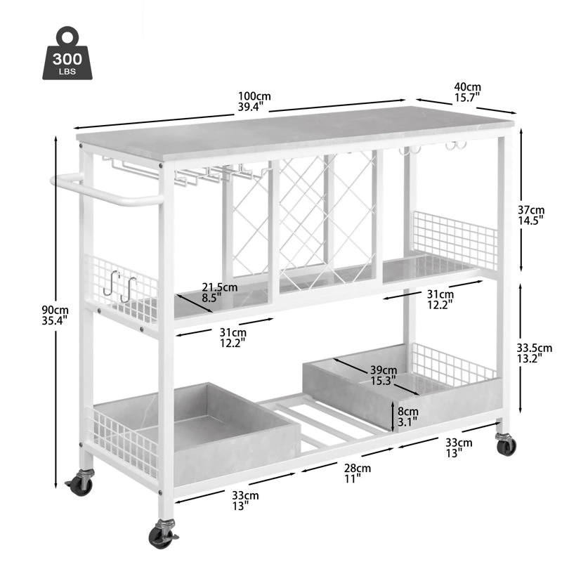 Commerce de gros de cuisine design personnalisé de rouler avec les roues de chariot de stockage OEM Bar panier Chariot de l'organiseur