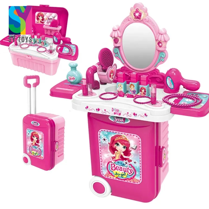 Conjunto de 3 de jogo de deque de bagagem de maquilhagem SY Girl Em 1 brinquedo de cosmética Dresser