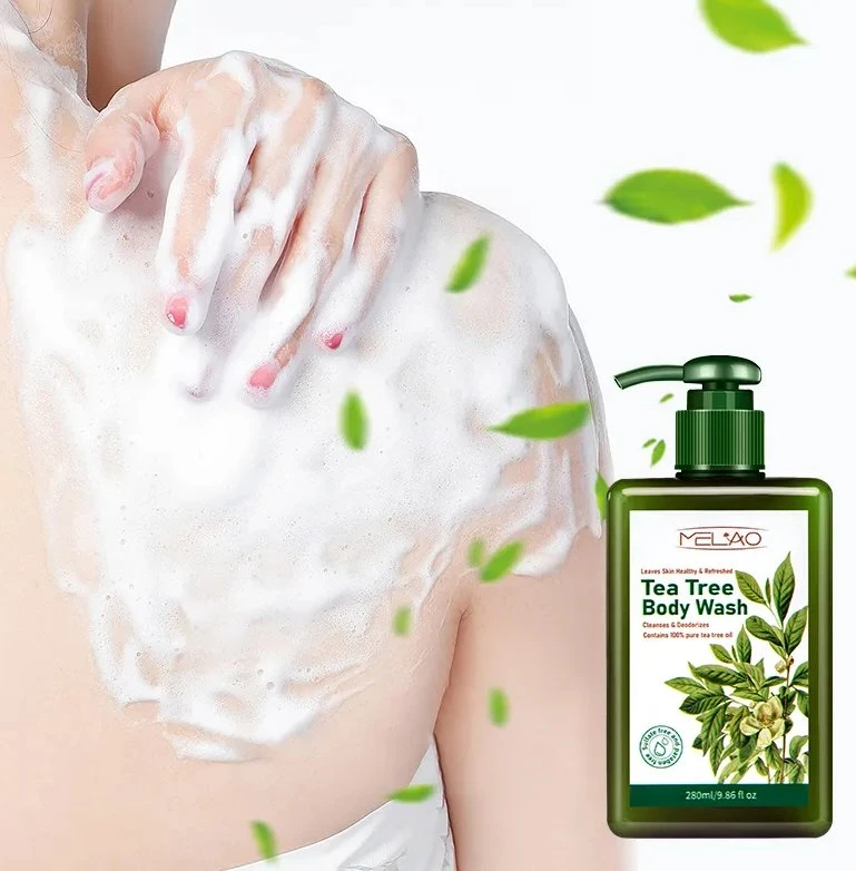 Sulfato livre Itch alívio couro cabeludo limpeza Shampoo Tea Tree óleo Conjunto de lavagem corporal com champô