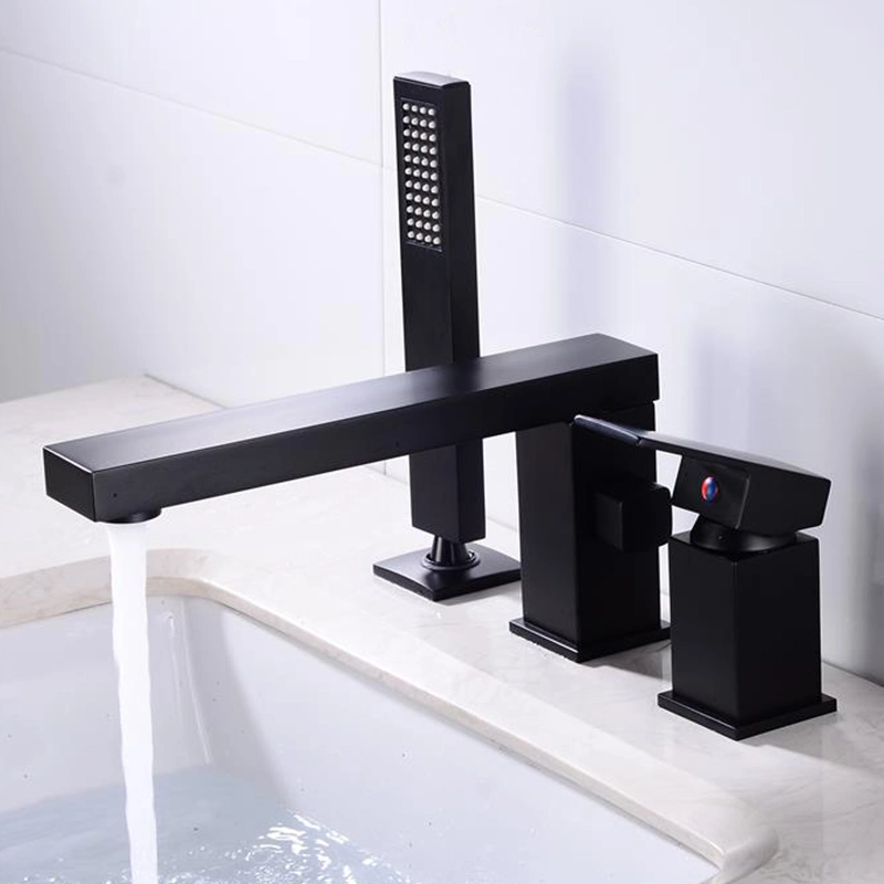 Azeta Bathroom Black Brass 3 Hole Deck Mounted Single Handle Bathtub Shower Mixer Faucets