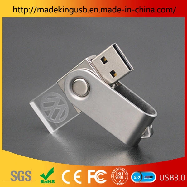 شعار ثلاثي الأبعاد مخصص عالي الجودة كريستال USB مع ضوء LED محرك أقراص ذاكرة فلاش