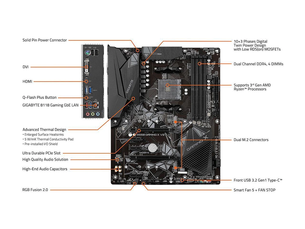 Gigabyte B550 Gaming X V2 AM4 AMD B550 SATA 6Gb/s de la Motherboard AMD ATX