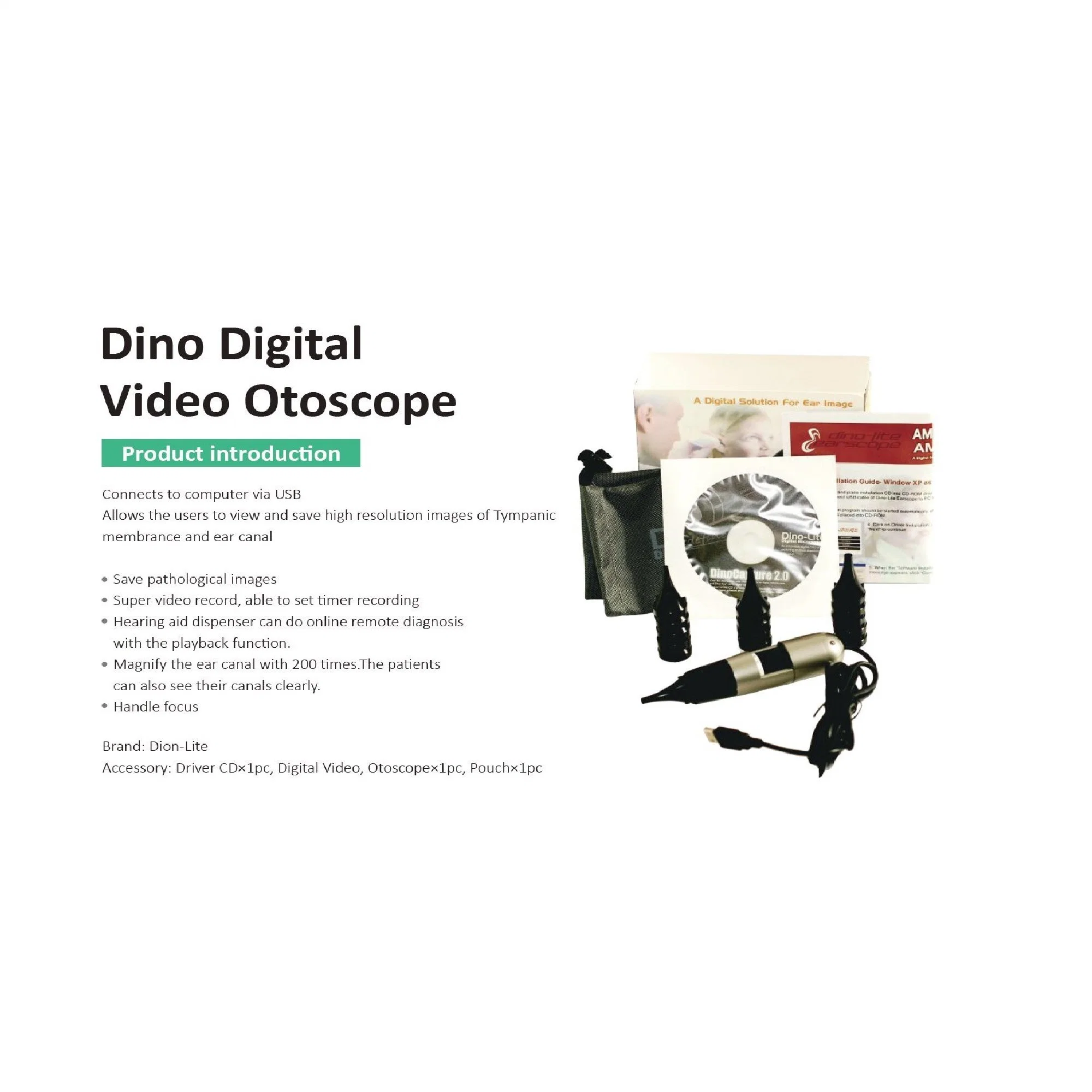 Dino USB Digital la conexión Vídeo otoscopio para oreja Cannel Control