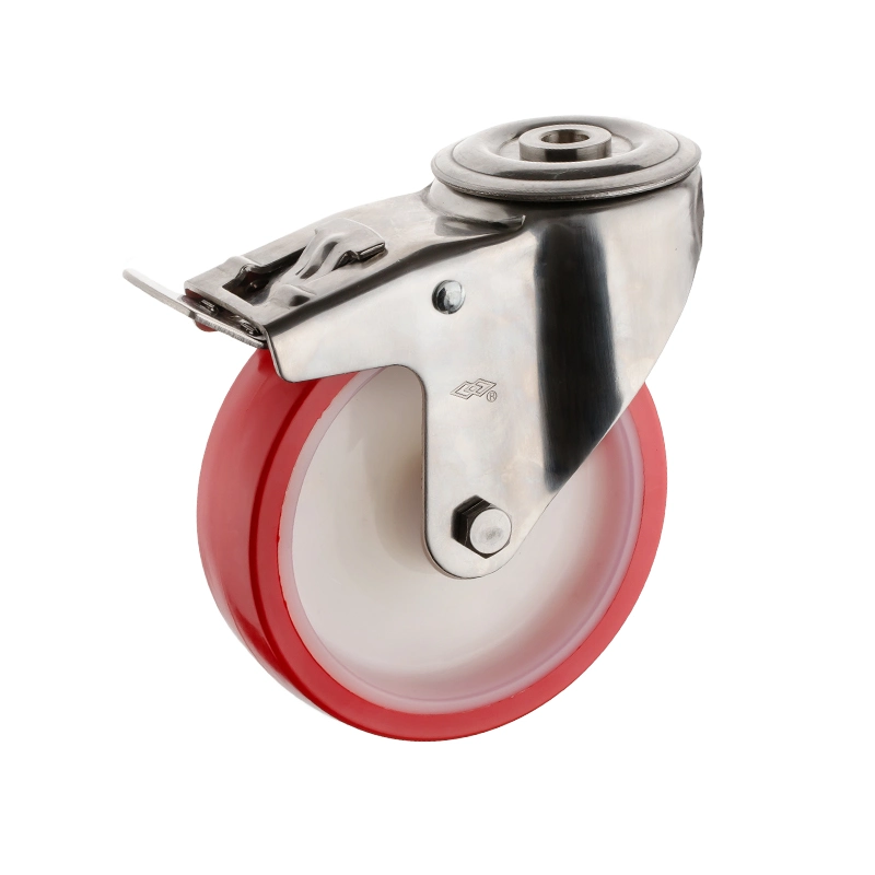 160mm Red PU Heavy Duty Stainless Steel Castor Wheel