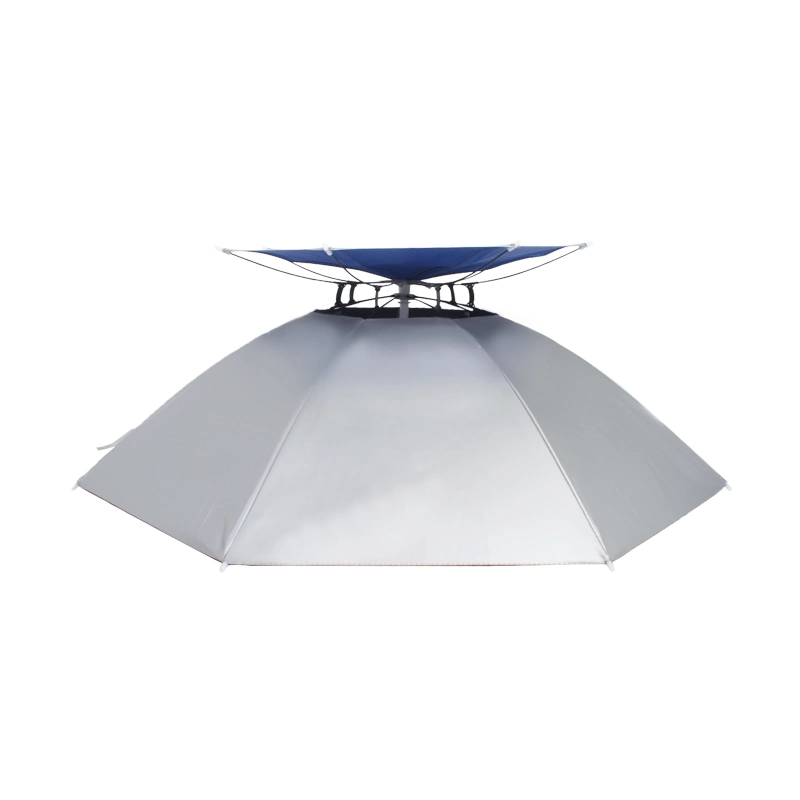 Bluedouble recubierto de plata de la capa de tejido a prueba de sol impermeable Anti-UV lluvia Cop al aire libre de la cabeza de plástico Paraguas Parapluie Sombrillas sombreros paraguas de pesca para regalo