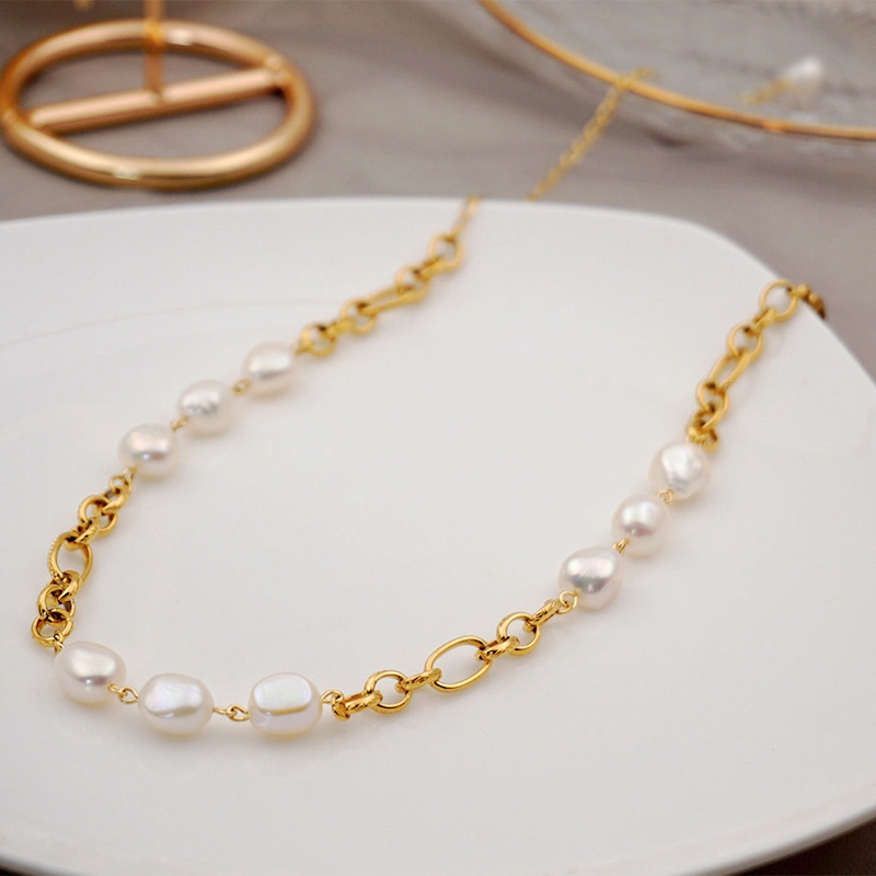 Fashion Simple Baroque Freshwater Pearl Necklace Jewelry