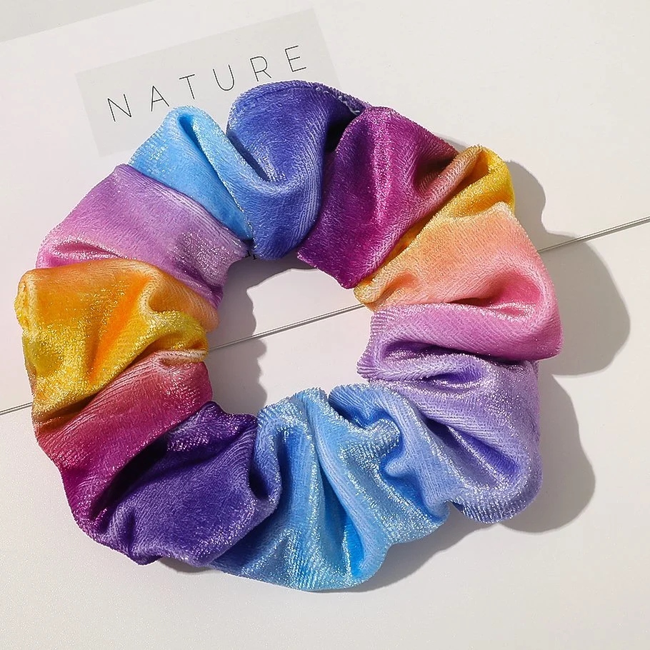 Wholesale/Supplier Gradient Multicolor Soft Pleuche Elastic Hair Scrunchies for Women Daily Use