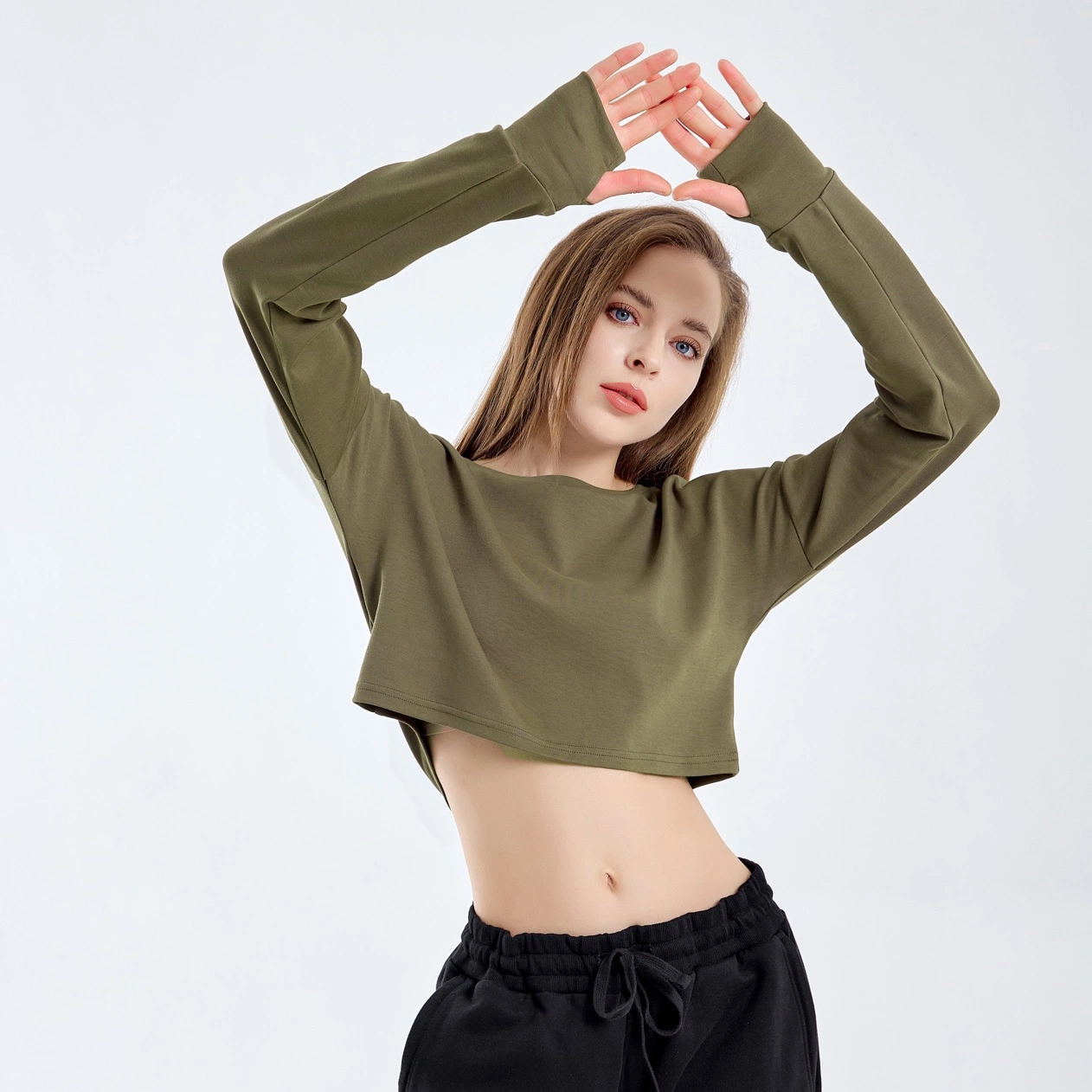 Women's Super Soft Crop Long Sleeve Shirt Blank Apparel Available for Custom Made, Private Label, Wholesale/Supplier Blanks, White Label with Low Cost