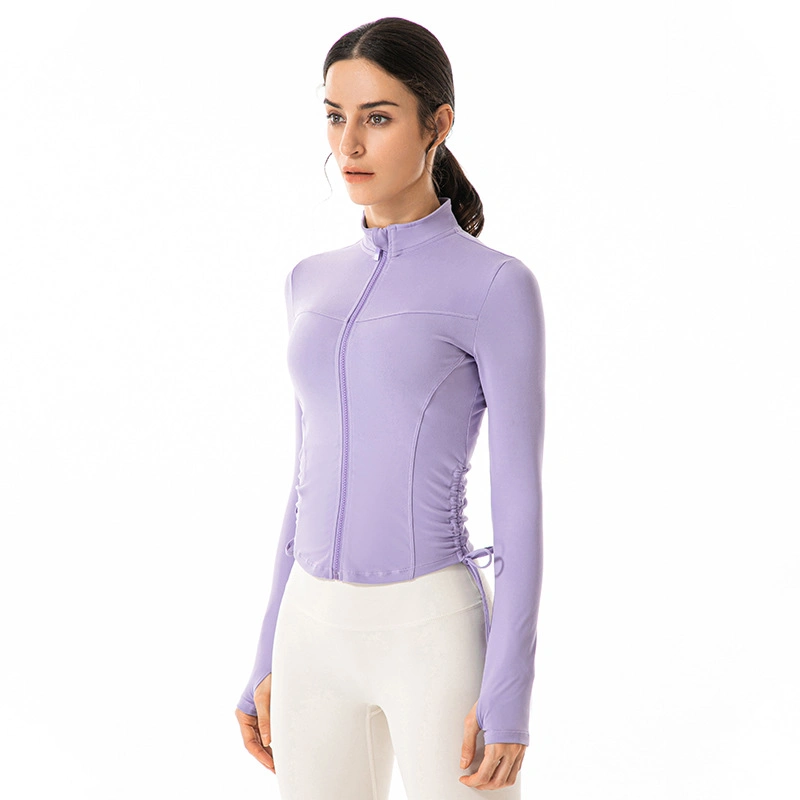 La mujer Sporst untar la parte superior de fitness gimnasio de manga larga camisa ejecutando Top Zip Invierno Camiseta Yoga Fitness