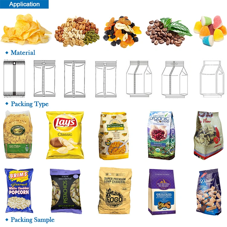 Automatic Filling Weighing Gram Conveyor Arabic Poly Pack Making Thermoforming Vacum Pop Corn Bag Cashew Packing Machine