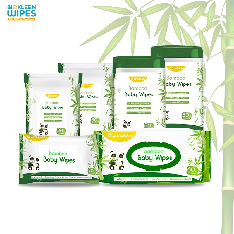 OEM Biokleen fabricante profesional de 80pcs Ecológico Bambú Biodegradable orgánica bebé toallitas de limpieza para pieles sensibles de bambú 100% Natural Las toallitas húmedas de bebé