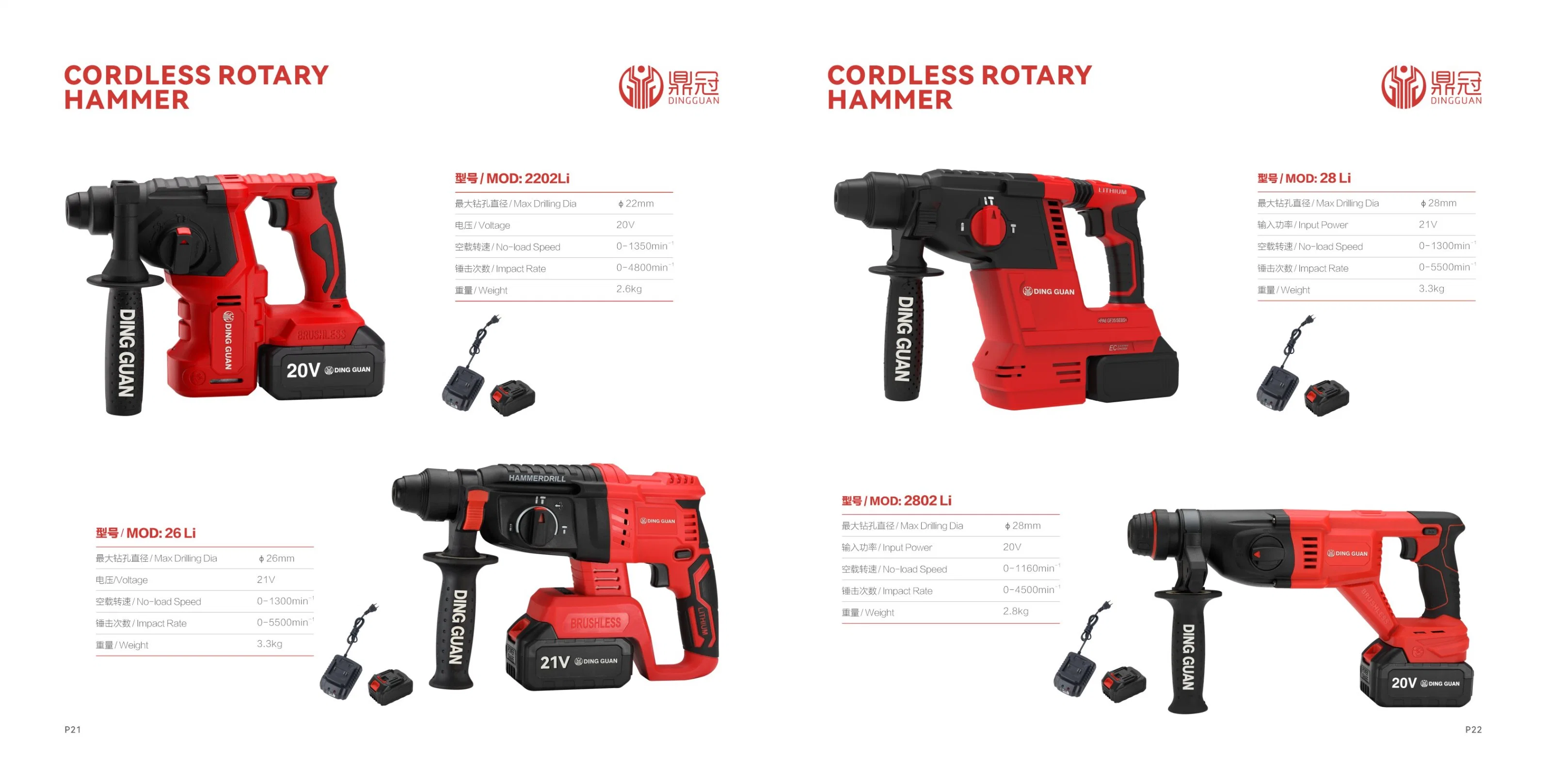 26mm 20V Batería martillo perforador inalámbrico