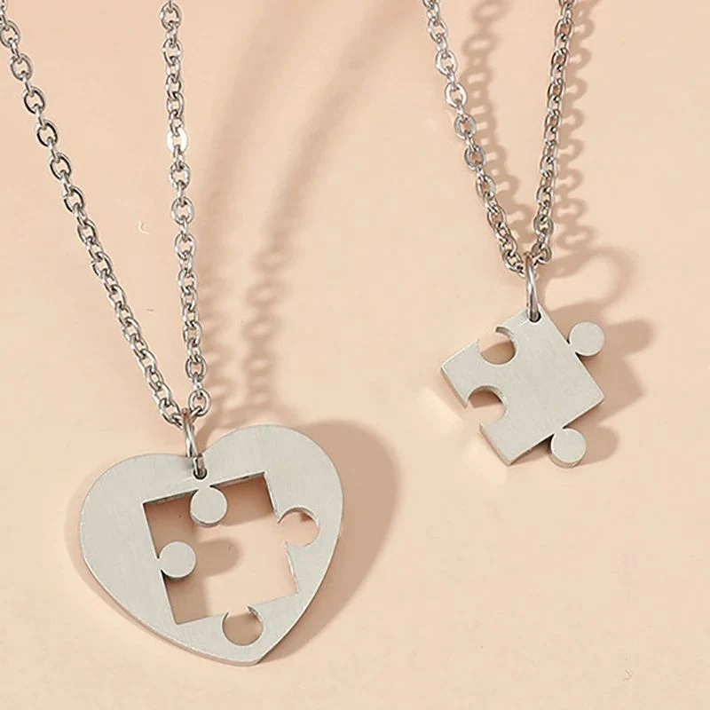 Titanium Steel Heart Shaped Puzzle Couple Necklaces Alloy Necklace