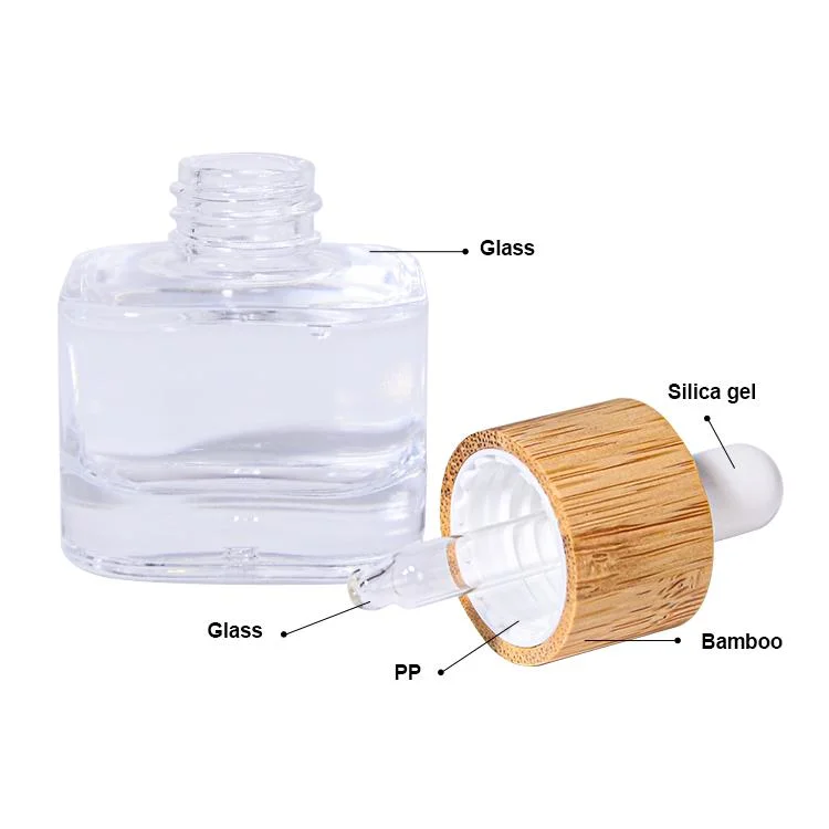 Free Sample 5/10/15/30/50ml HDPE Mini Bamboo Wood Dropper Bottles Squeeze Eye Drop Bottle with Bamboo Cover