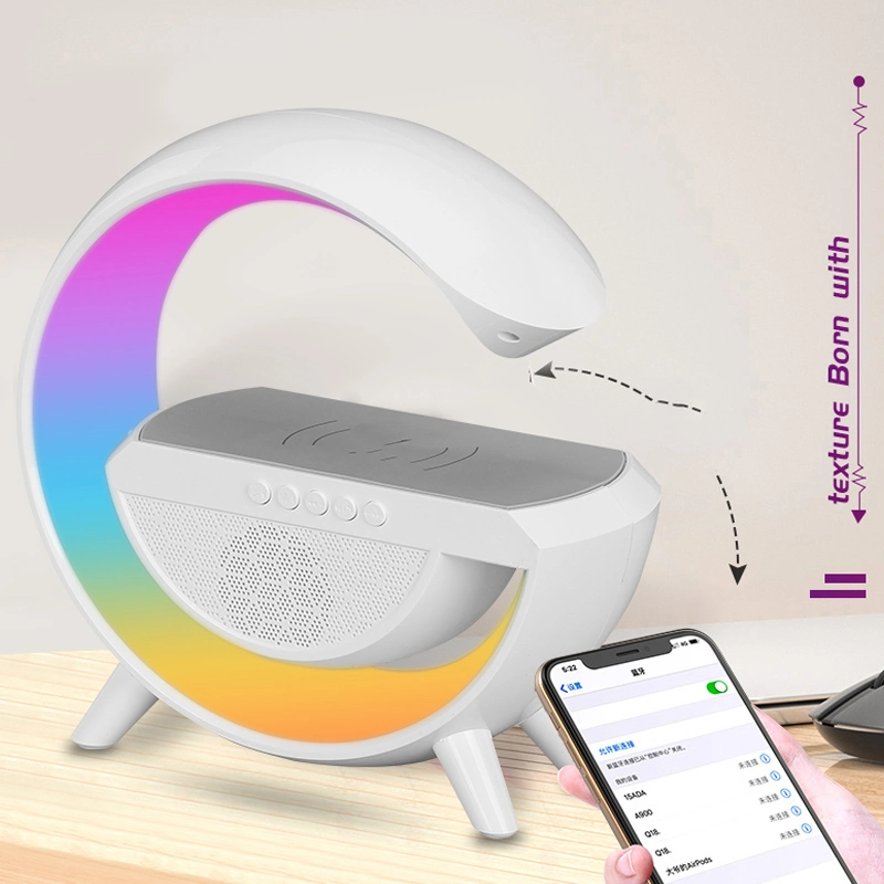 Cargador inalámbrico multifuncional Reloj despertador altavoz LED Luz nocturna atmósfera Lámpara de escritorio Estación de carga para iPhone Samsung