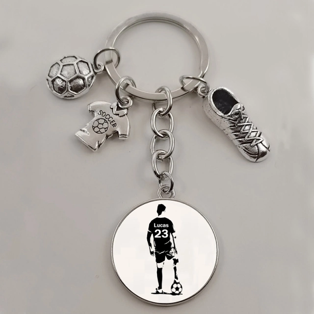 Fashion Custom Logo DIY Your Name Football Men Metal Keychain