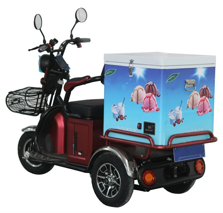 Triciclo congelador refrigerado eléctrico Ice Cream Trike com Frigorífico entrega Caixa