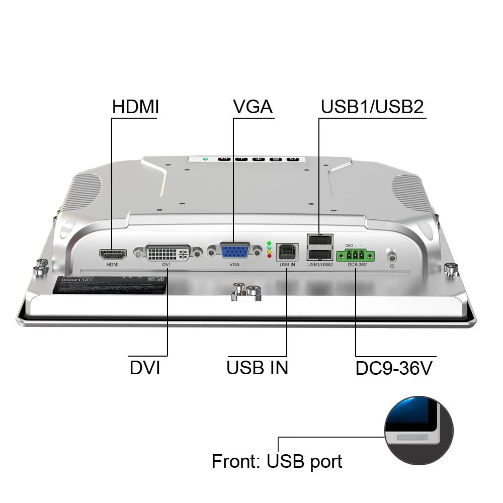 Painel de controlo integrado industrial de 10.1 polegadas IP65 à prova de pó resistente à água Vidro temperado sem visor LCD médico com monitor táctil