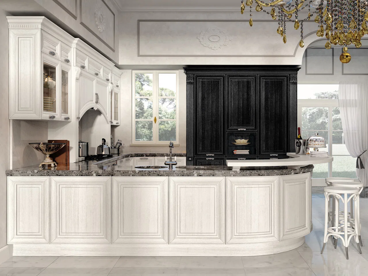 USA Wood Kitchen Cabinet with Carving Door Color Combinations